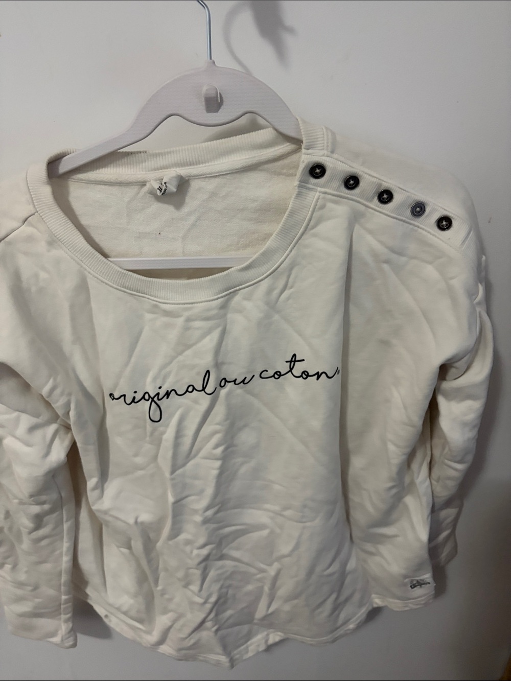 Cream Button-Shoulder Sweatshirt